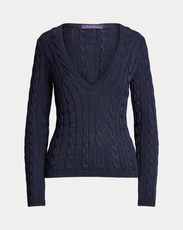 Cable-Knit Silk V-Neck Jumper