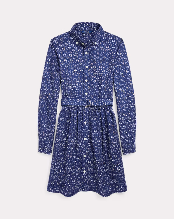 Belted Abstract-Print Oxford Shirtdress