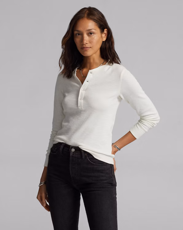 Waffle-Knit Cotton Henley
