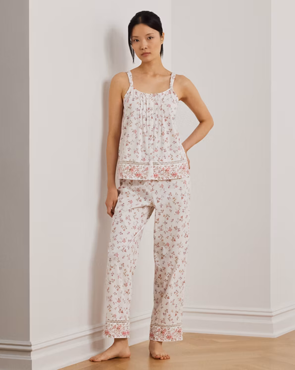 Floral Lace-Trim Jersey Ankle Pyjama Set