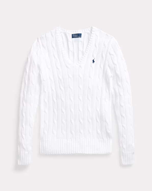 Cable-Knit Cotton V-Neck Jumper