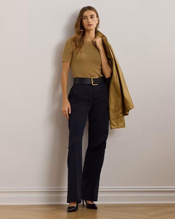 Metallic Rib-knit Short-Sleeve Jumper