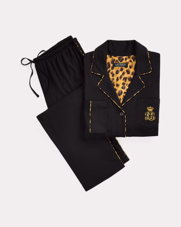 Leopard-Print-Trim Jersey Sleep Set