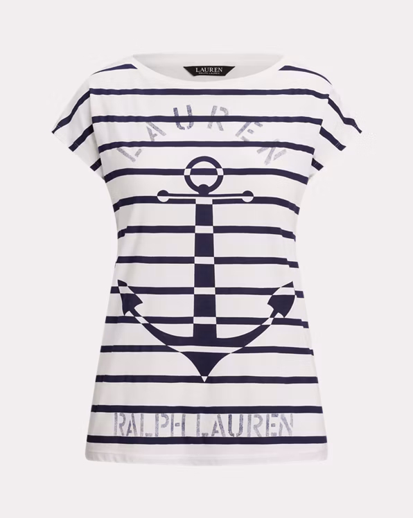Striped Anchor-Graphic Jersey Tee