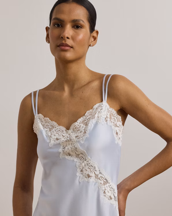 Double-Strap Lace-Trim Satin Chemise