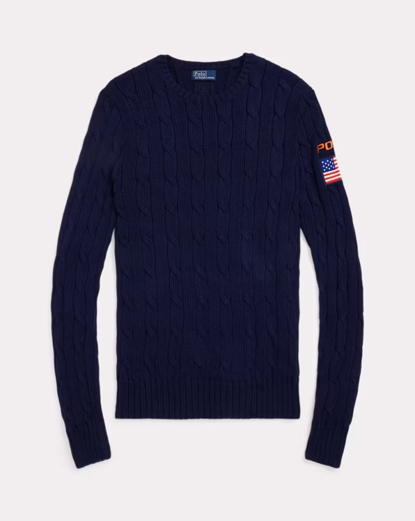 Flag-Patch Cable-Knit Cotton Jumper