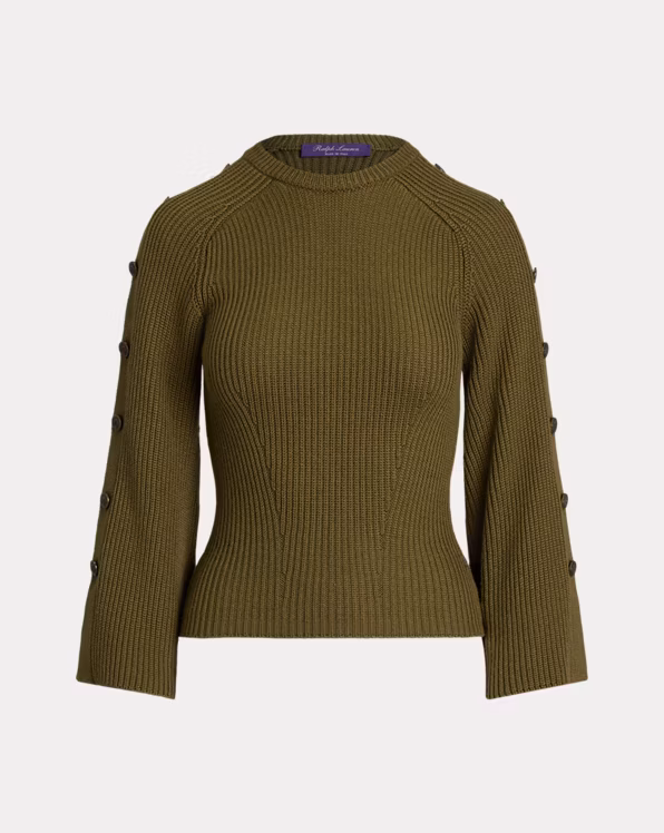 Rib-Knit Wool-Silk Button-Sleeve Jumper