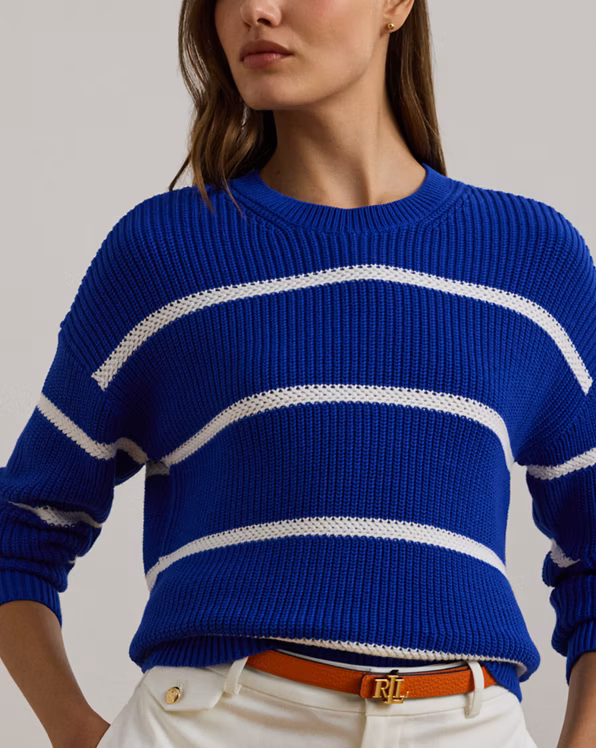 Striped Rib-Knit Cotton Crewneck Jumper