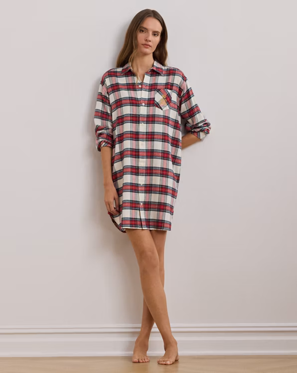 Plaid Herringbone Twill Sleep Shirt