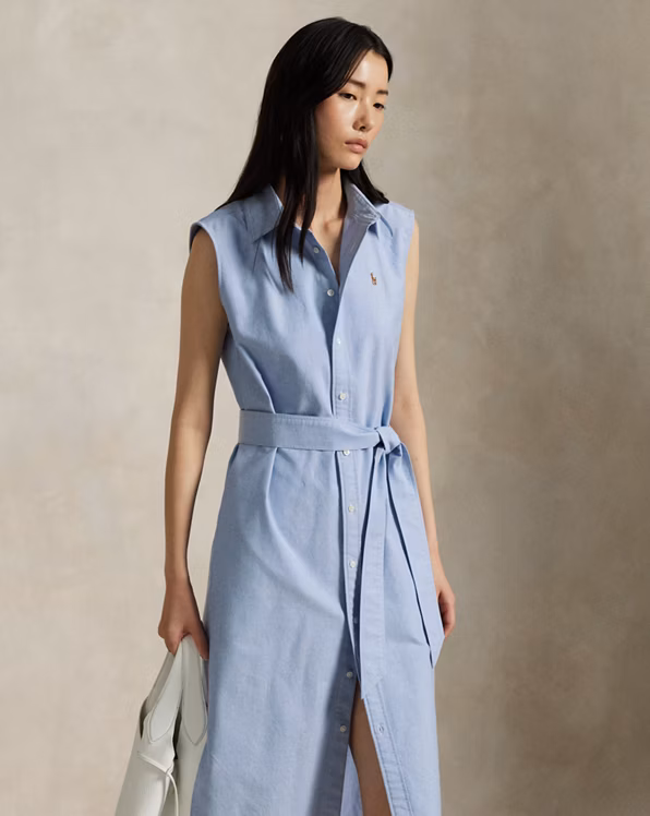 Belted Oxford Sleeveless Shirtdress