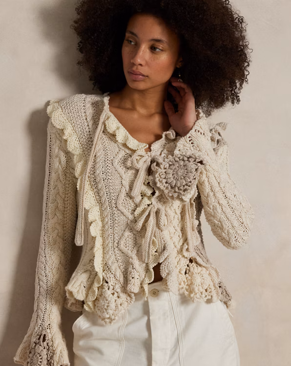 Mixed-Stitch Tie-Front Cardigan