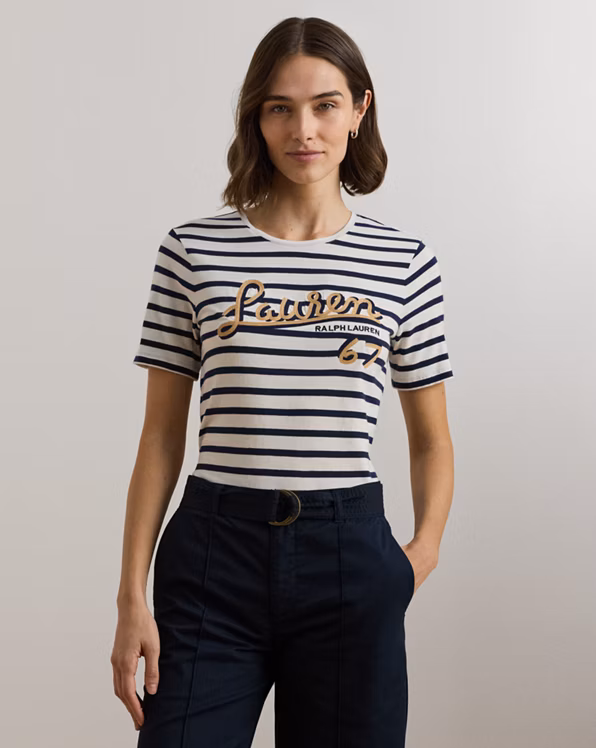 Logo Striped Cotton-Blend Jersey Tee