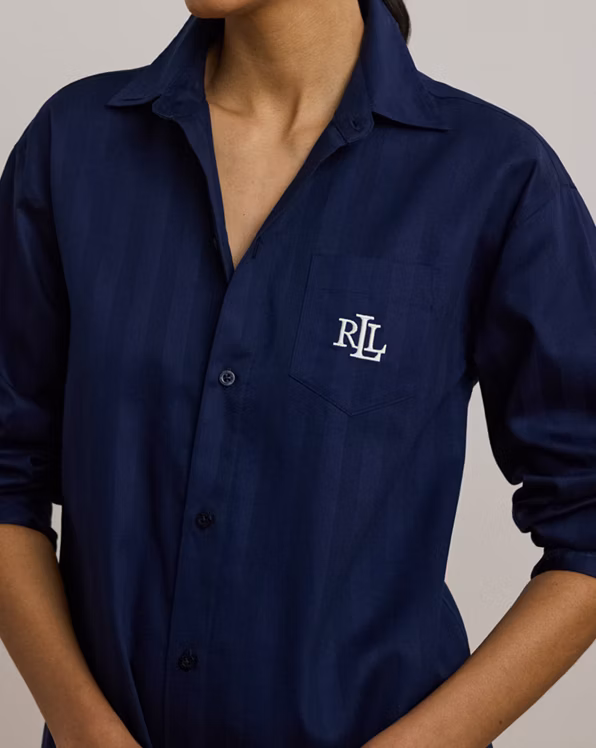 Shadow-Stripe Cotton Sleep Shirt