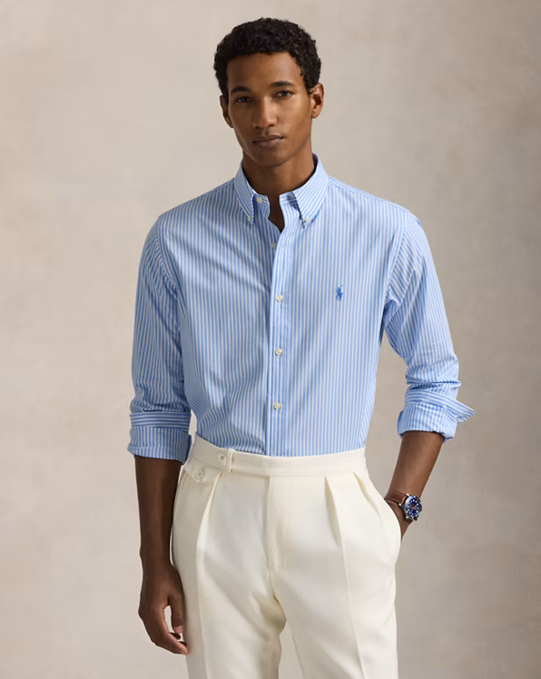 Custom Fit Striped Stretch Poplin Shirt