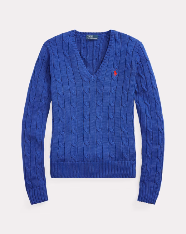 Cable-Knit Cotton V-Neck Jumper