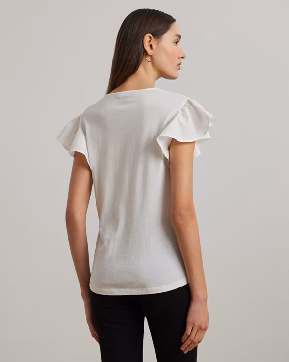 Lace-Trim Jersey Flutter-Sleeve T-Shirt