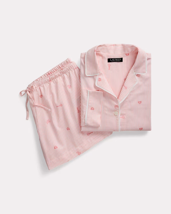 Logo Striped Sateen Boxer Sleep Set