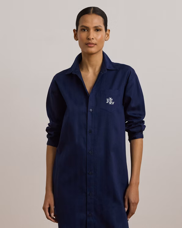 Shadow-Stripe Cotton Sleep Shirt