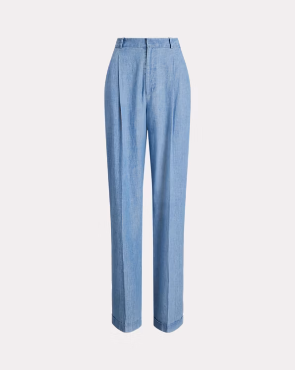 Cotton Chambray Wide-Leg Trouser