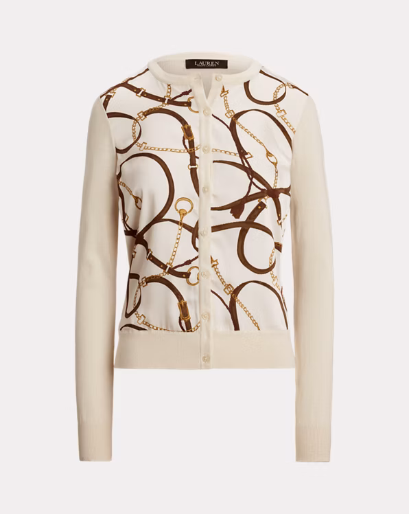 Belting-Print Cotton-Blend Cardigan