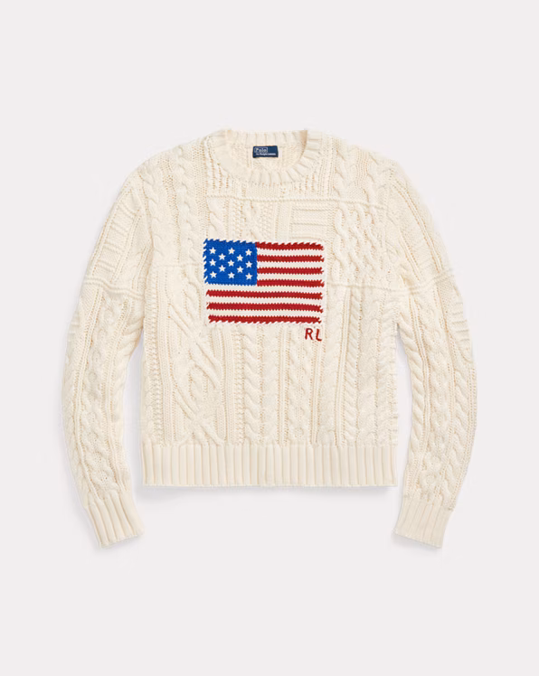 Aran-Knit Flag Cotton Jumper
