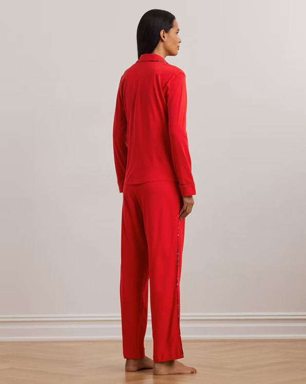 Plaid-Trim Jersey Sleep Set