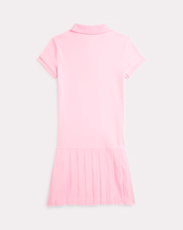 Pleated Stretch Mesh Polo Dress