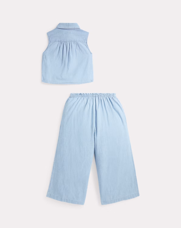 Chambray Tie-Front Top & Trouser Set