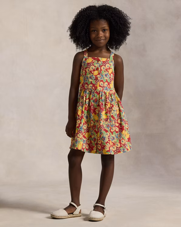 Lemon-Floral Slub Cotton Dress