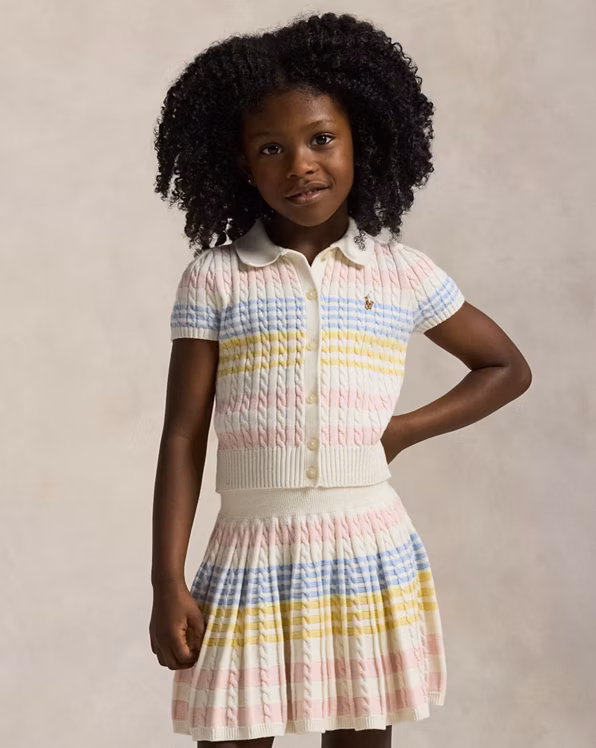 Striped Cotton Cardigan & Skirt Set