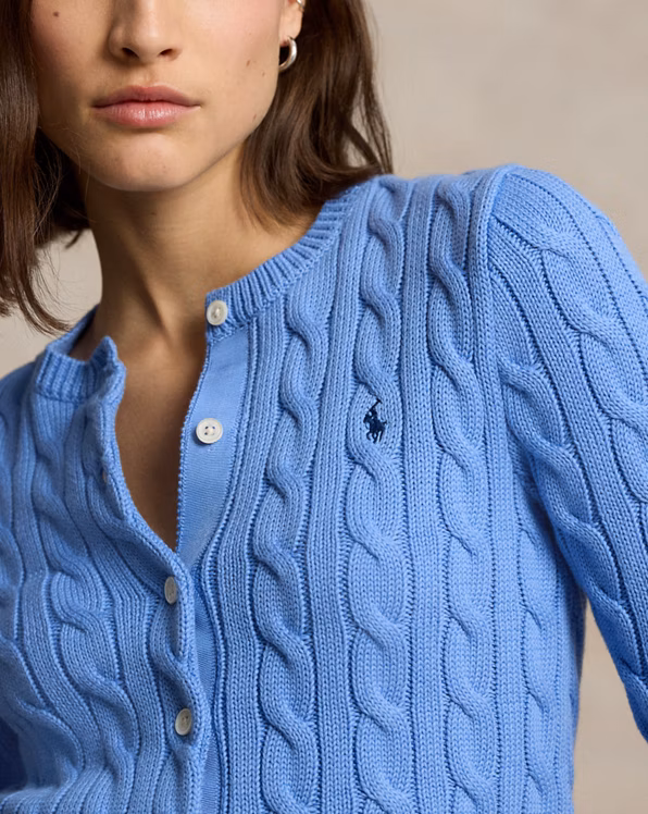 Cable-Knit Cotton Crewneck Cardigan