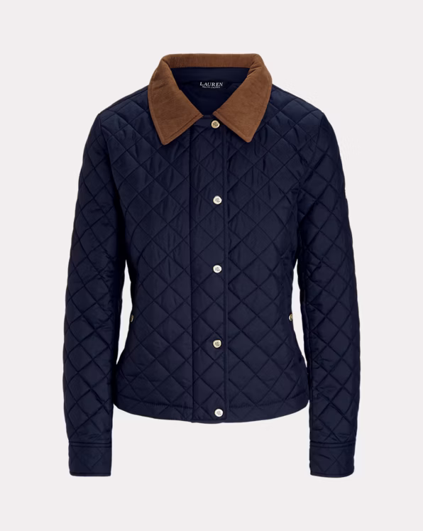Corduroy-Trim Diamond-Quilted Jacket