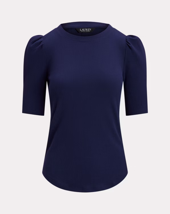 Cotton-Blend Rib-Knit Puff-Sleeve Tee