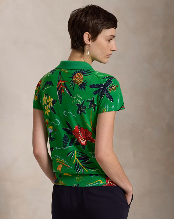 Floral Knit Wool Polo Shirt