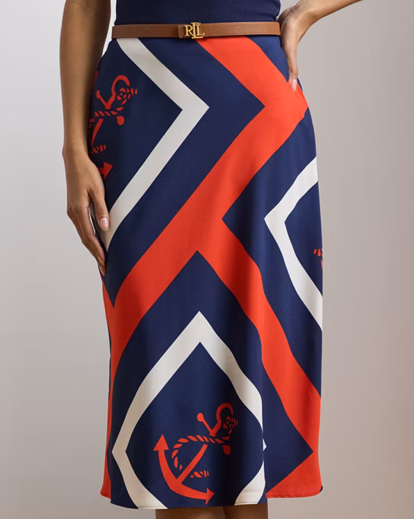 Anchor-Print Crepe Midi Skirt