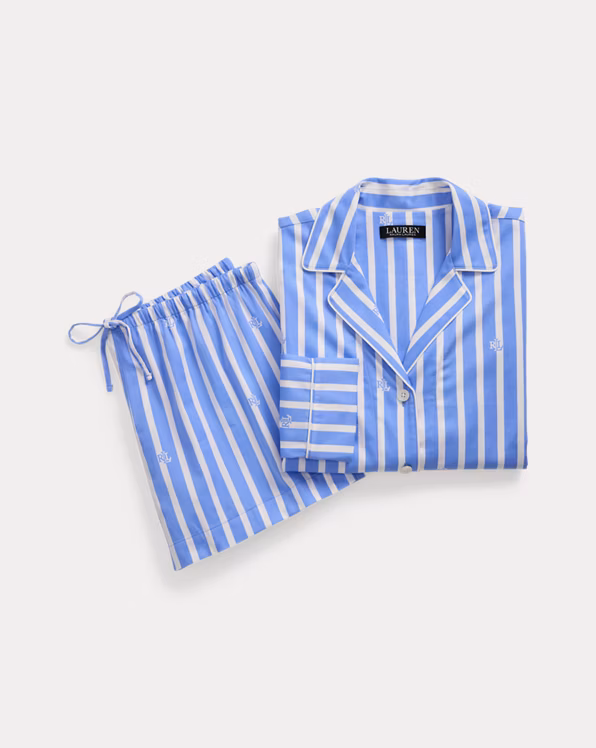 Logo Striped Sateen Boxer Sleep Set
