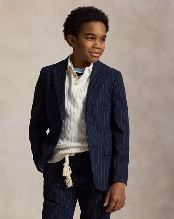 Polo Rope-Stripe Cotton-Silk Suit Jacket