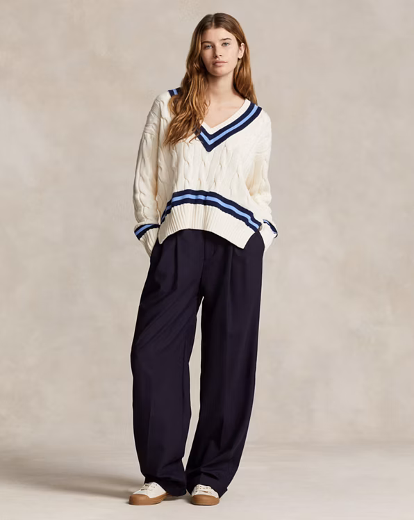 Cable-Knit Cotton Cricket Jumper