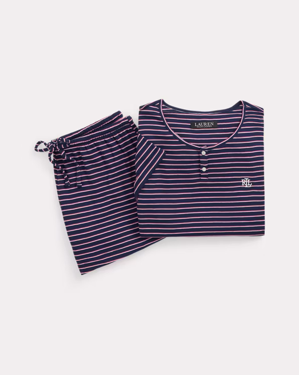 Striped Rib-Knit Henley Boxer Pyjama Set