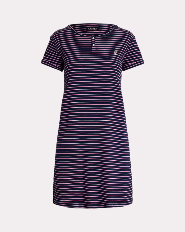 Striped Rib-Knit Henley Sleep Tee