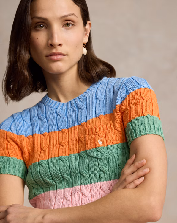 Striped Cable Short-Sleeve Jumper