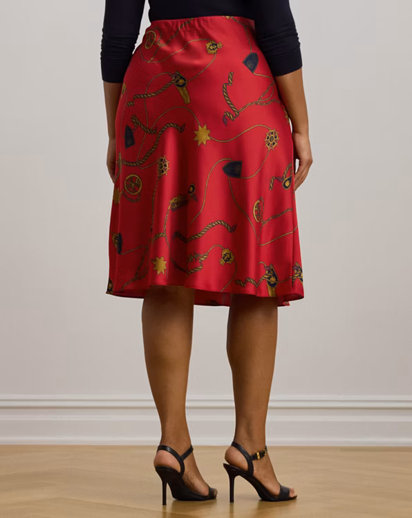 Belting-Print Satin Charmeuse Midi Skirt