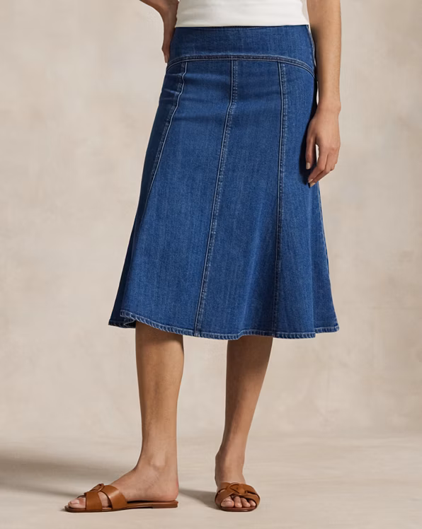 Panelled Denim A-Line Skirt