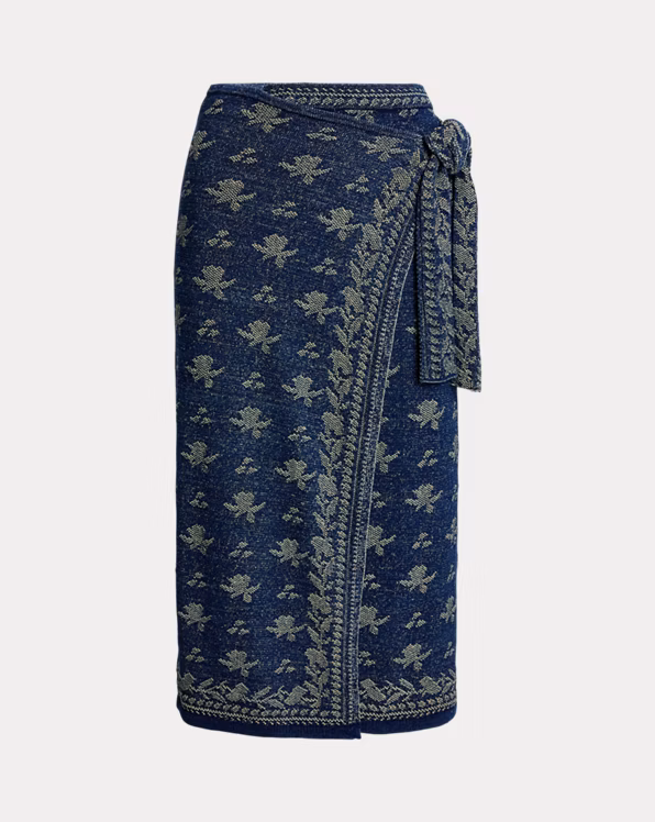 Floral Knit Cotton Wrap Skirt