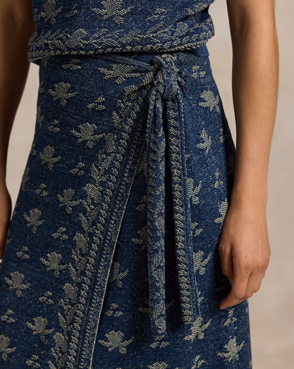 Floral Knit Cotton Wrap Skirt