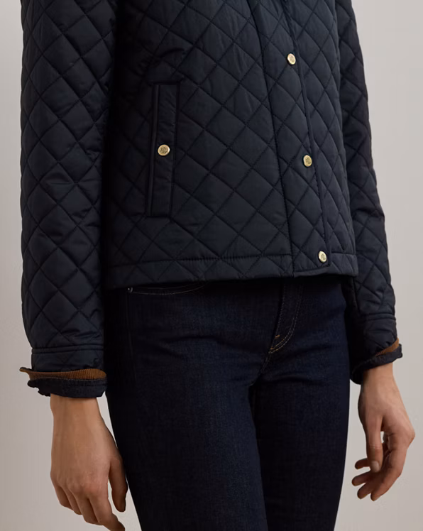 Corduroy-Trim Diamond-Quilted Jacket