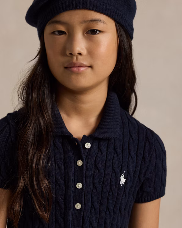 Cable-Knit Cotton Polo Jumper Dress