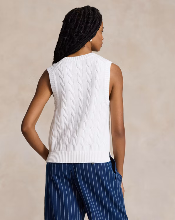 Cable-Knit V-Neck Sleeveless Jumper