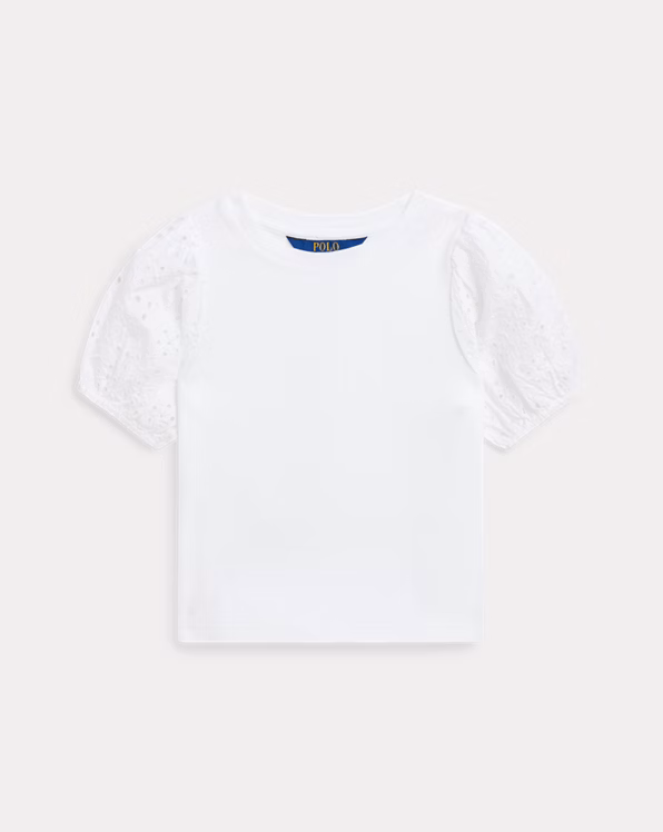 Cotton-Modal Eyelet-Sleeve Top