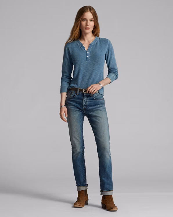 Stretch-Cotton Waffle Henley